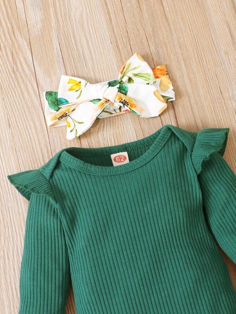 Baby Green Ribbed Bodysuit And Pants Set