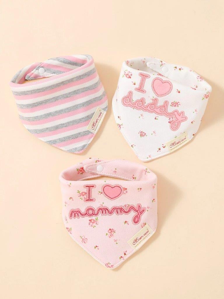 Baby 3 Pack Bandana Bib Set Pink