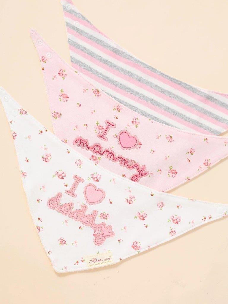 Baby 3 Pack Bandana Bib Set Pink