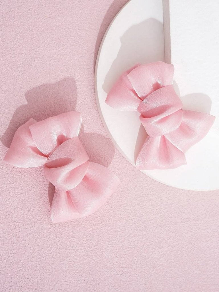2 Piece Bowknot Silk Hair Clips Pink