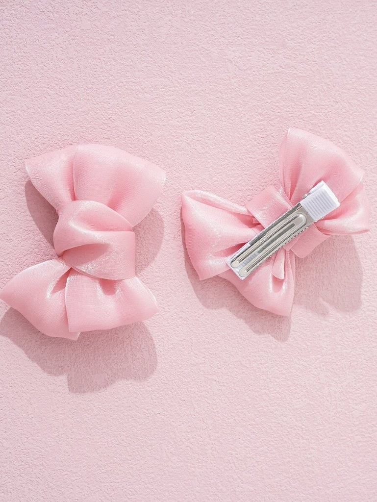 2 Piece Bowknot Silk Hair Clips Pink