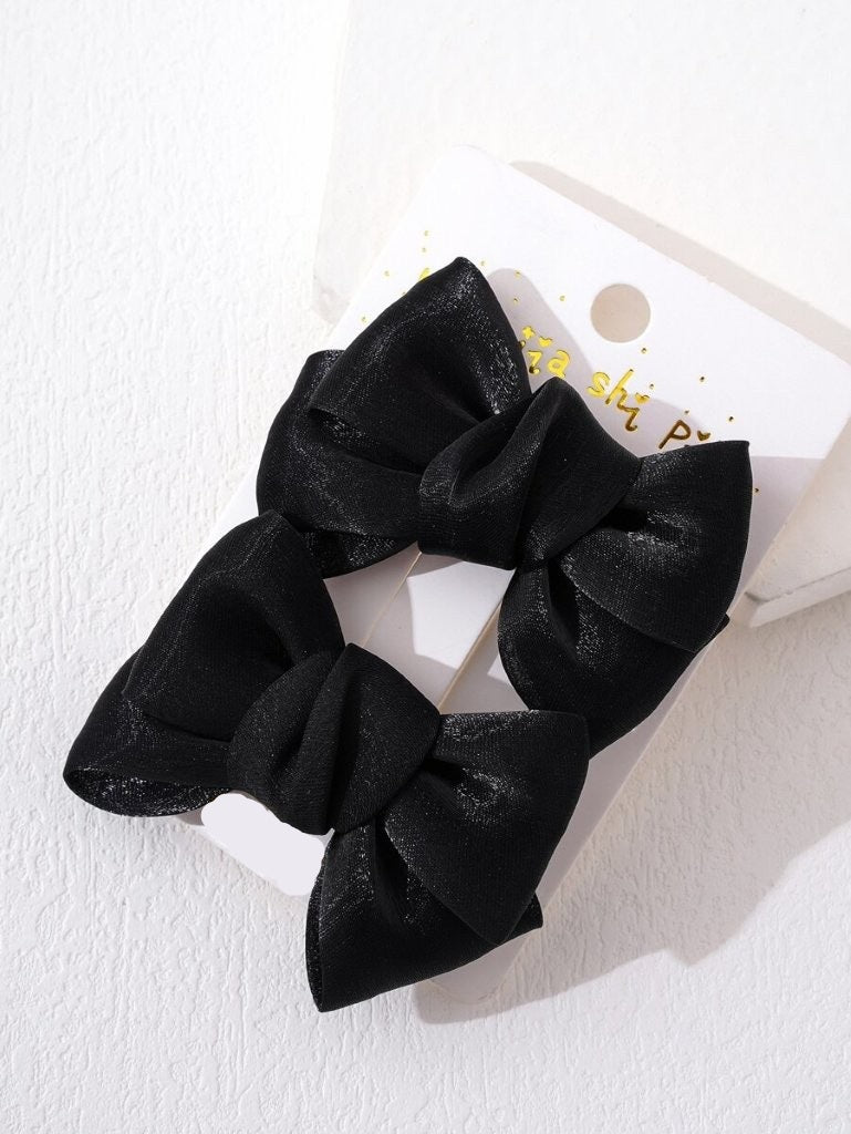 2 Piece Bowknot Silk Hair Clips Black
