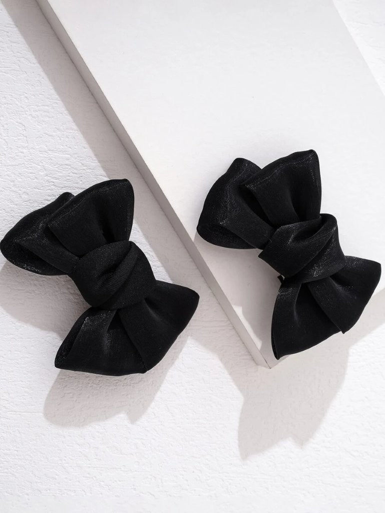 2 Piece Bowknot Silk Hair Clips Black