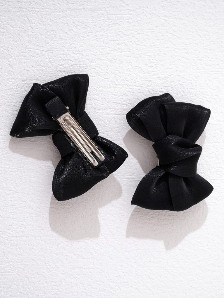 2 Piece Bowknot Silk Hair Clips Black