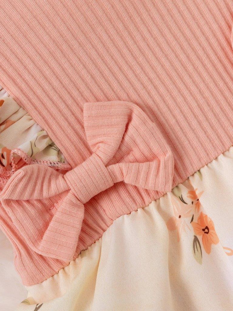Baby Floral Ruffle Bodysuit Dress With Headband