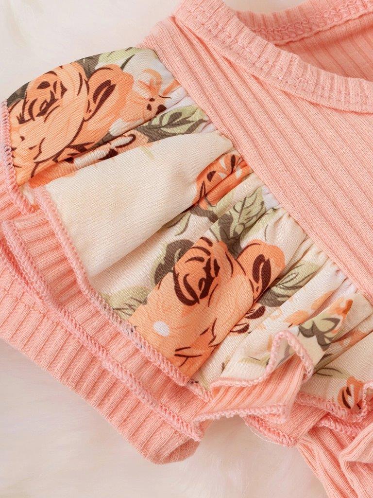 Baby Floral Ruffle Bodysuit Dress With Headband