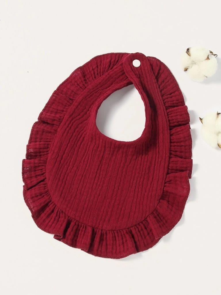 Baby Crepe Ruffle Bib Burgundy