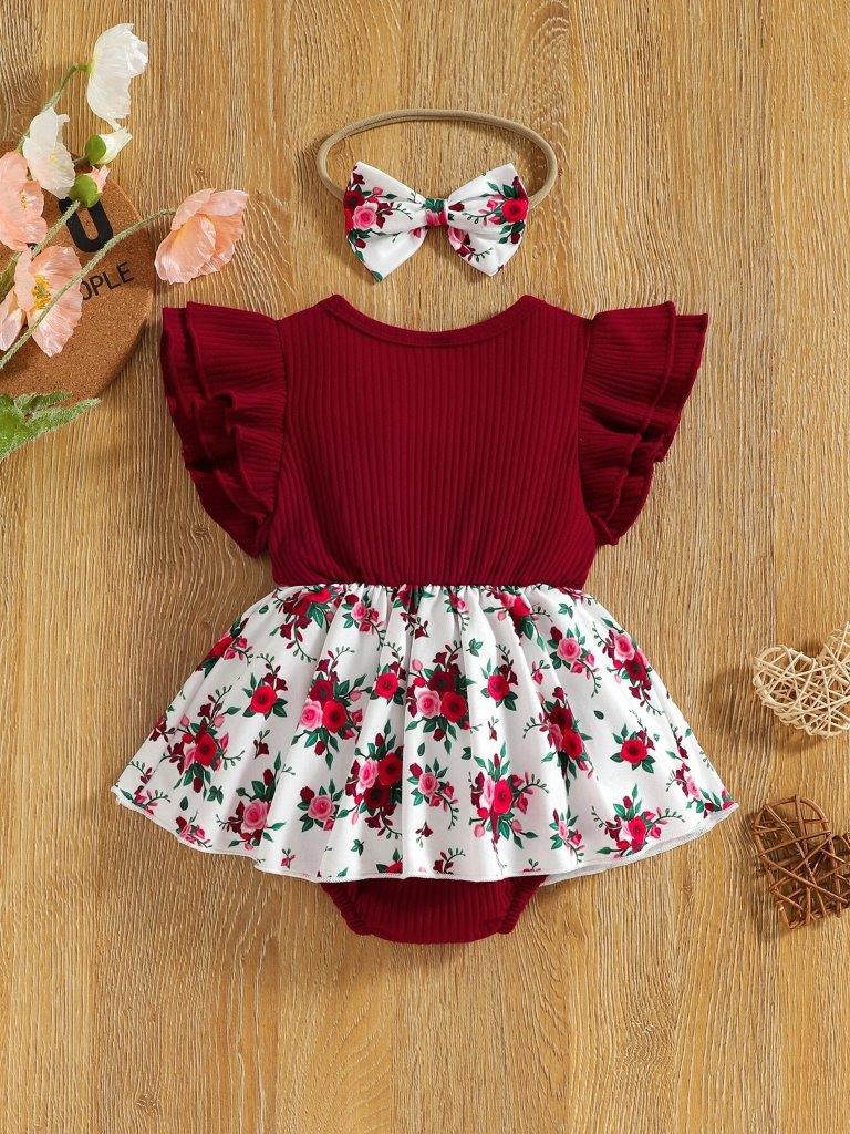 Baby Ruffle Bodysuit Dress With Headband