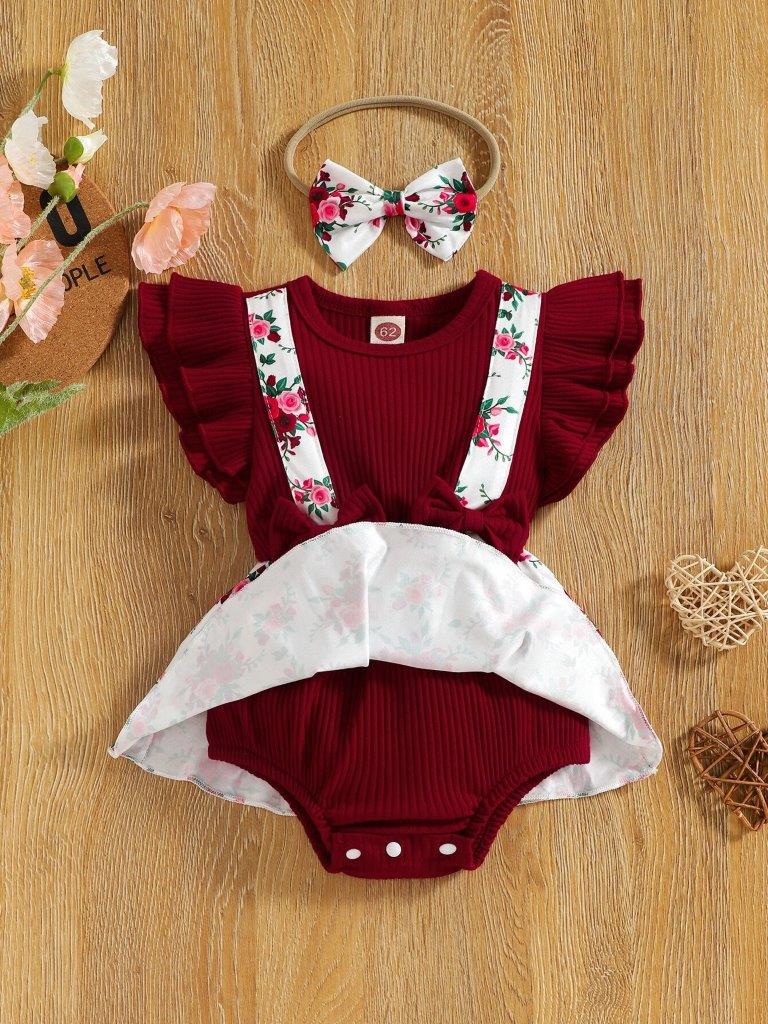 Baby Ruffle Bodysuit Dress With Headband