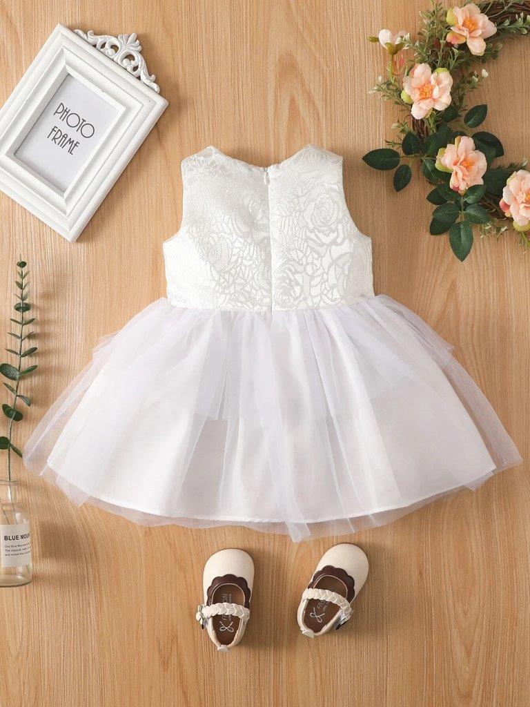 Baby White Floral Mesh Dress