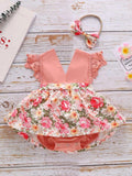Baby Floral Lace Bodysuit Dress Set
