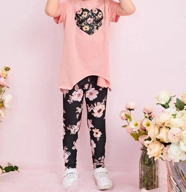 Toddler Girls Heart Flower Tee And Leggings Set