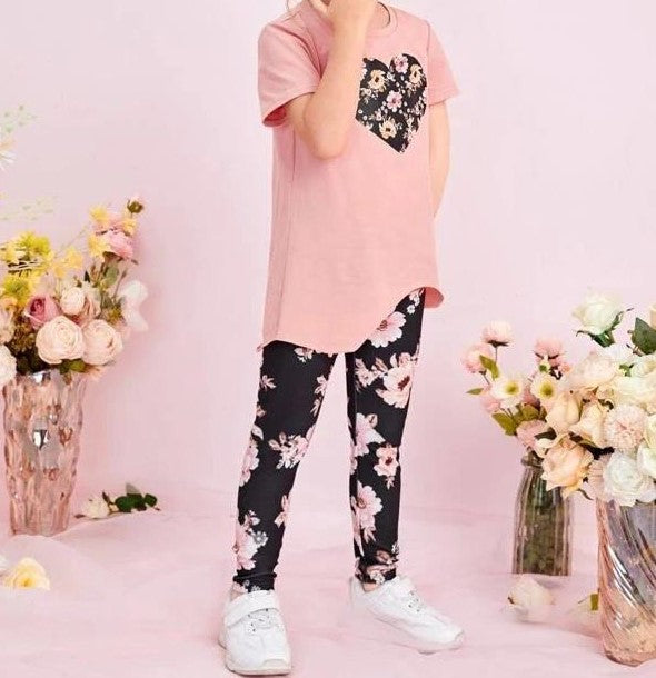 Toddler Girls Heart Flower Tee And Leggings Set