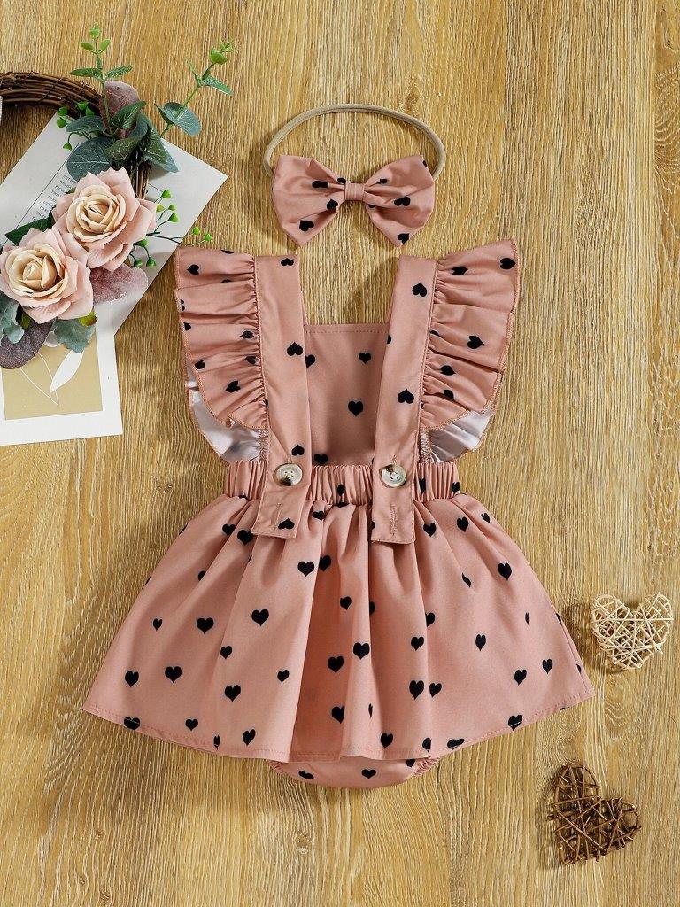 Baby Heart Ruffle Bodysuit Dress Set