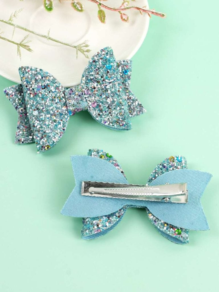 2 Piece Glitter Bow Hair Clips