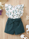 Baby Floral Print Tee And Green Shorts Set