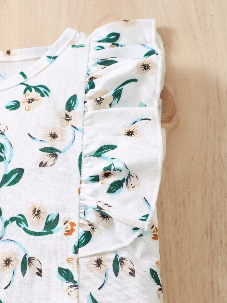 Baby Floral Print Tee And Green Shorts Set