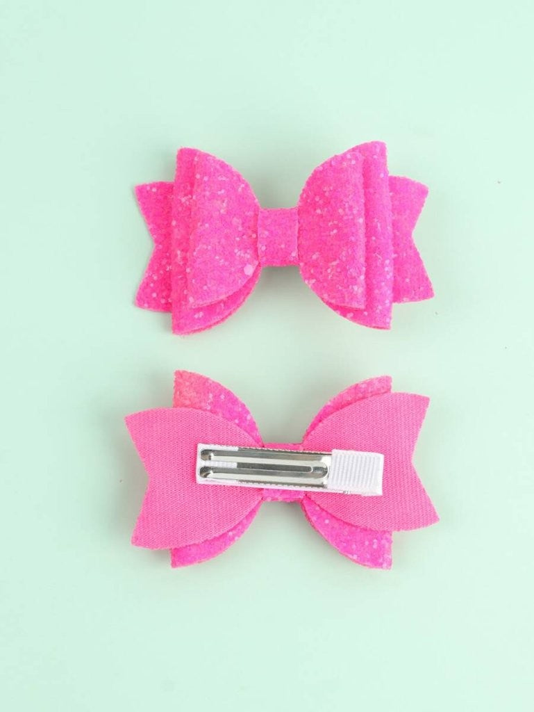 2 Piece Glitter Hot Pink Bow Hair Clips