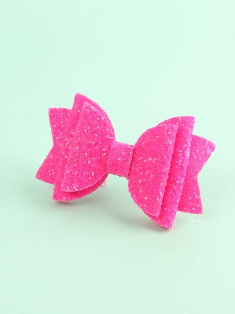 2 Piece Glitter Hot Pink Bow Hair Clips