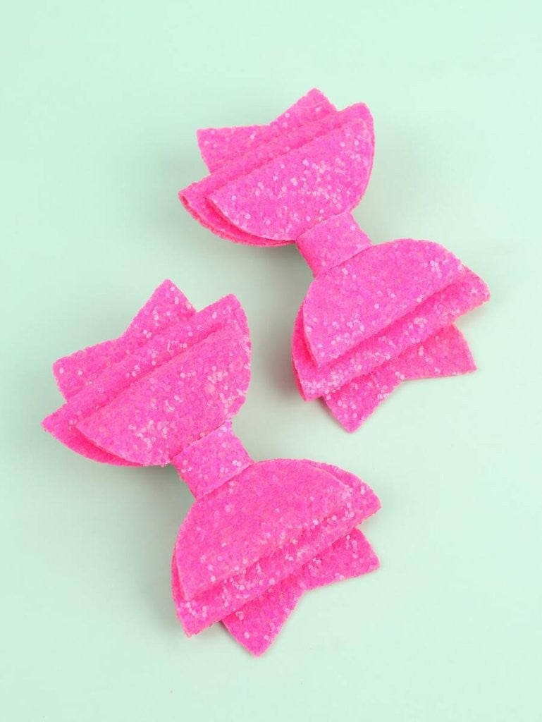 2 Piece Glitter Hot Pink Bow Hair Clips