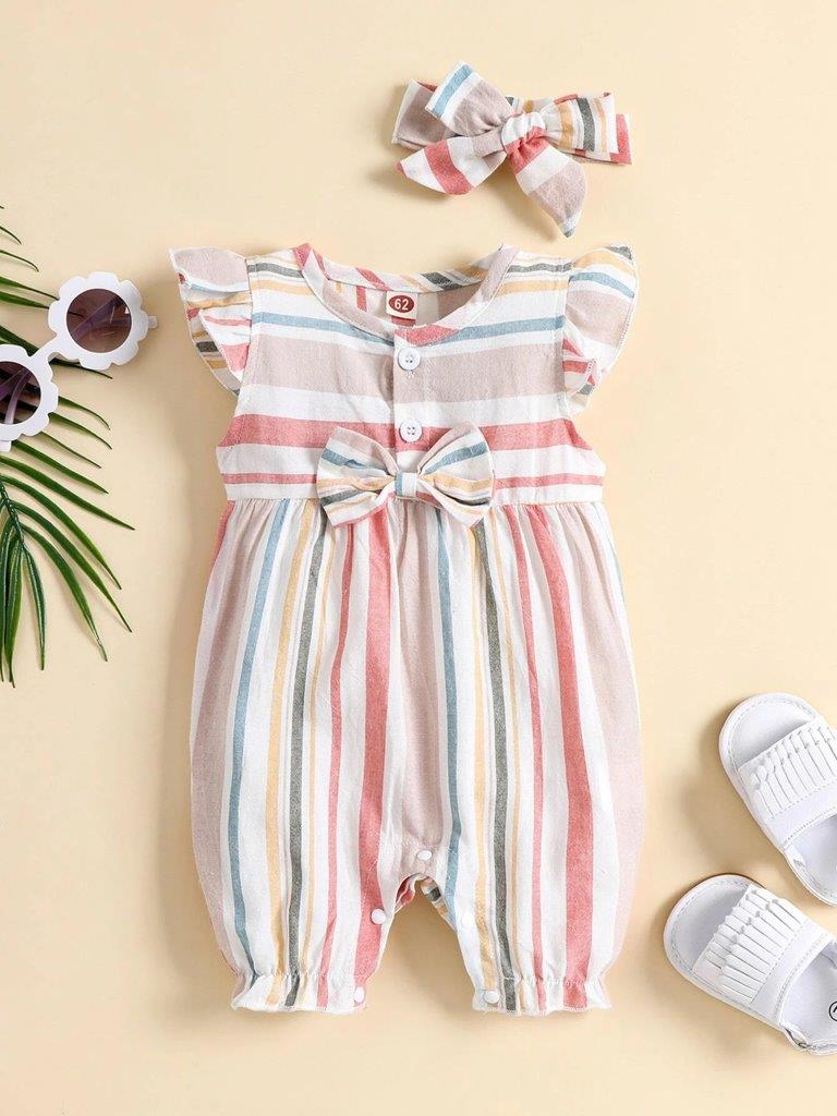 Baby Stripe Romper With Headband