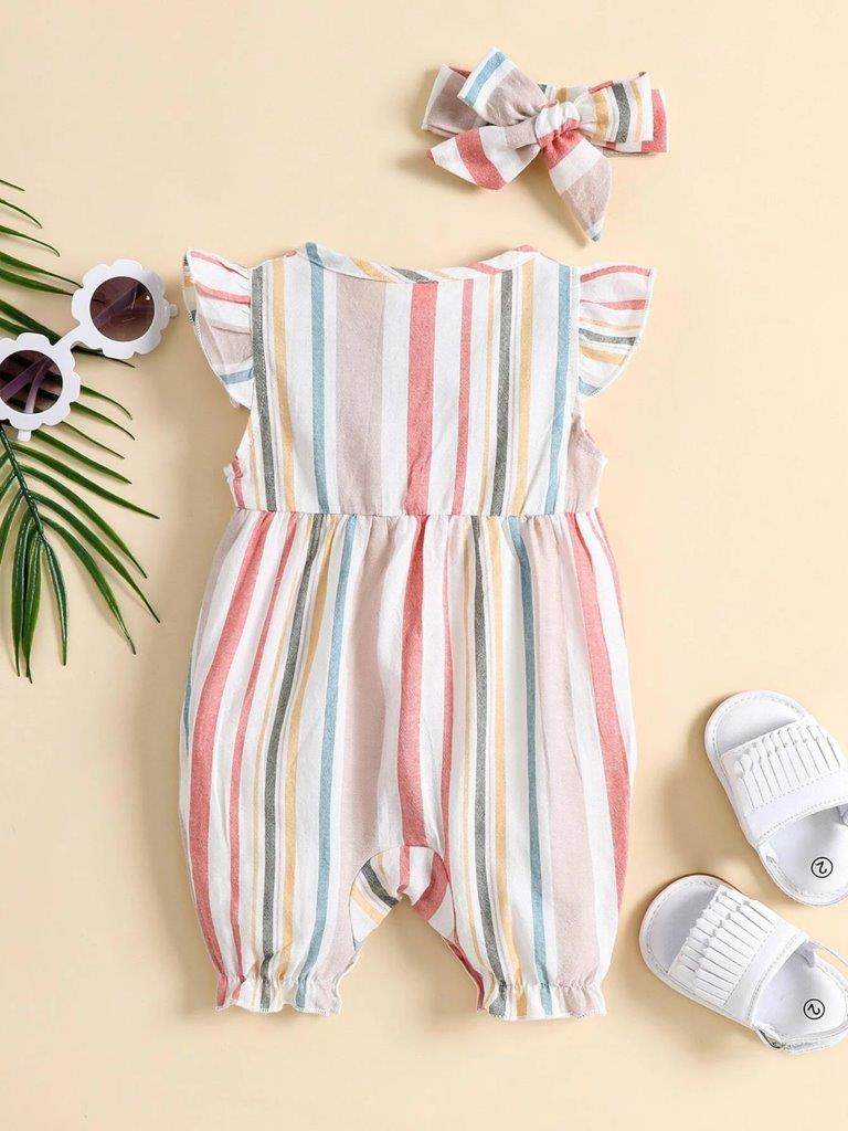 Baby Stripe Romper With Headband
