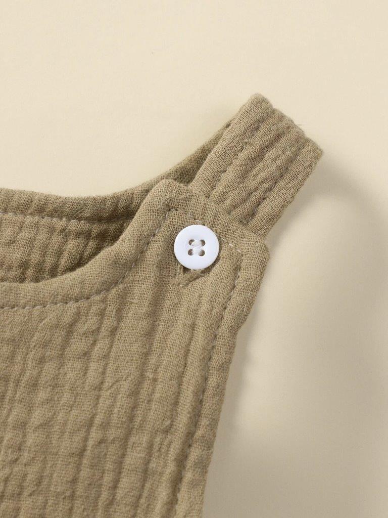 100% Cotton Crepe Pocket Romper Khaki