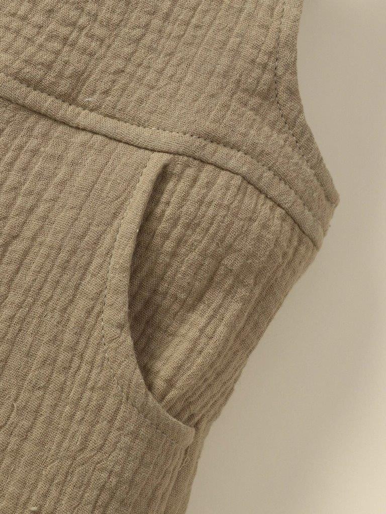 100% Cotton Crepe Pocket Romper Khaki