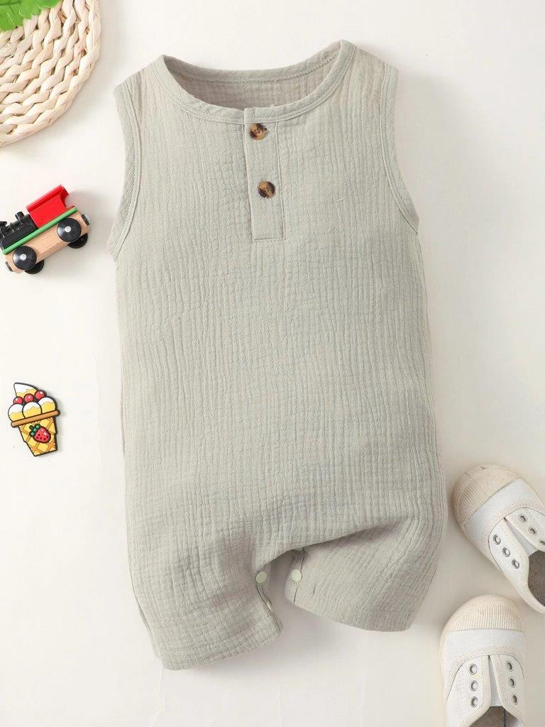 100% Cotton Crepe Olive Grey Romper