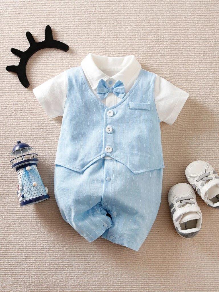 Baby Striped 2 In 1 Bow Tie Romper