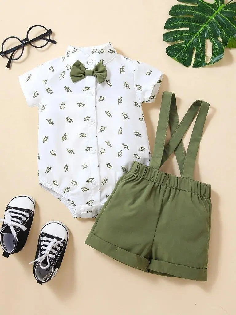 Baby Dinosaur Bow Tie Formal Outfit Olive Green