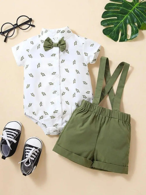 Baby Dinosaur Bow Tie Formal Outfit Olive Green