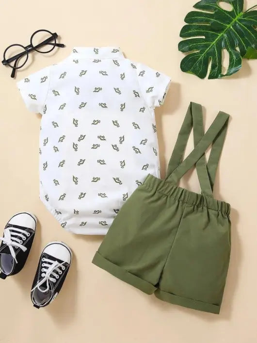 Baby Dinosaur Bow Tie Formal Outfit Olive Green