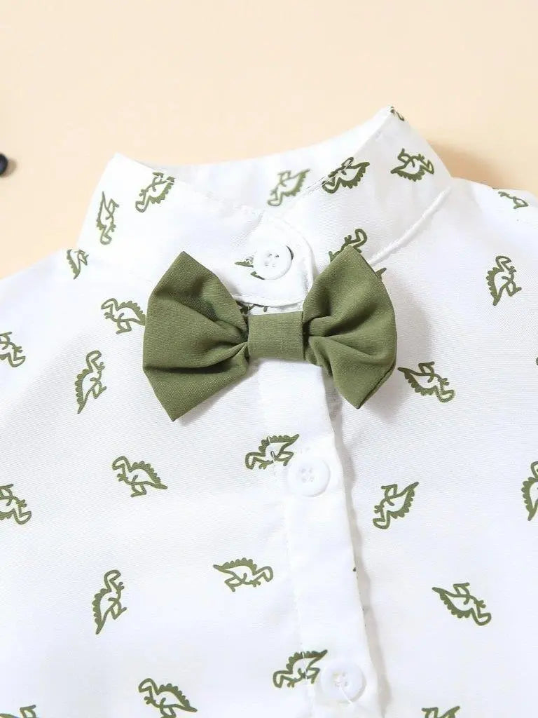 Baby Dinosaur Bow Tie Formal Outfit Olive Green