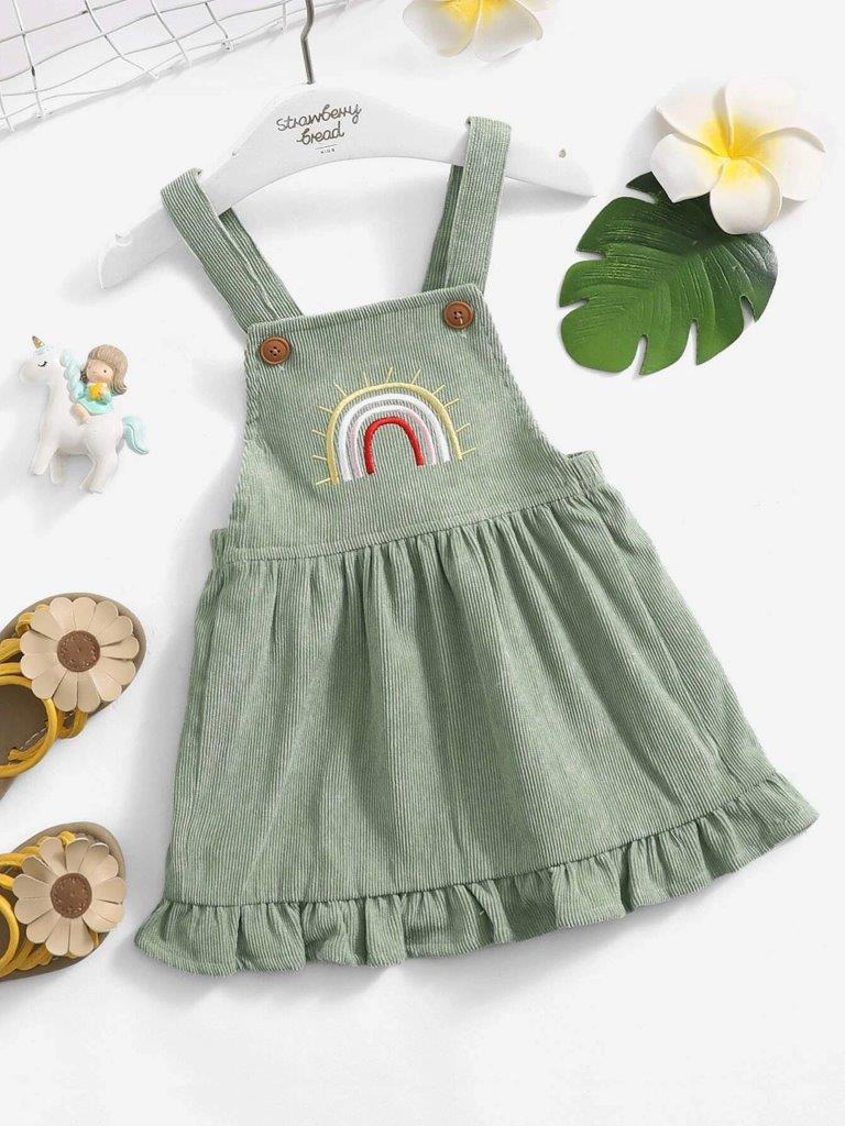Baby Green Corduroy Rainbow Dress