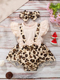 Baby Leopard Print Bodysuit Dress With Headband