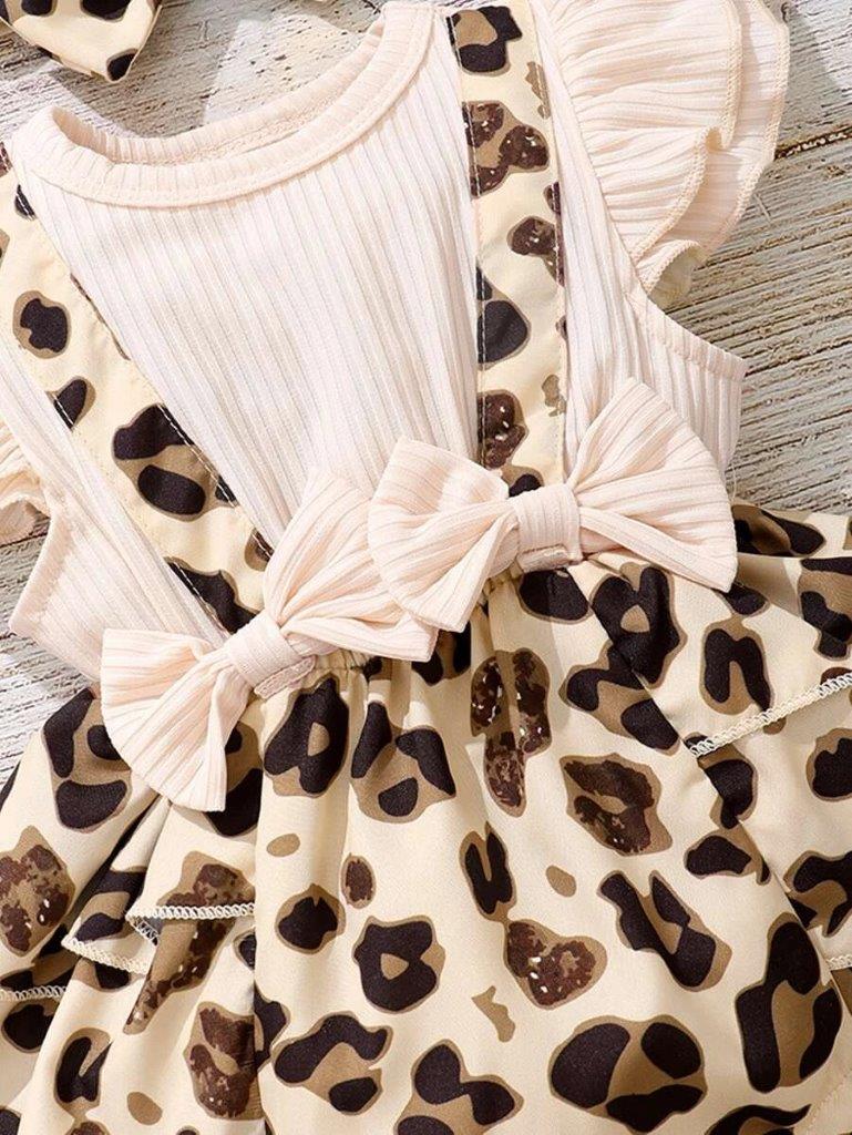 Baby Leopard Print Bodysuit Dress With Headband