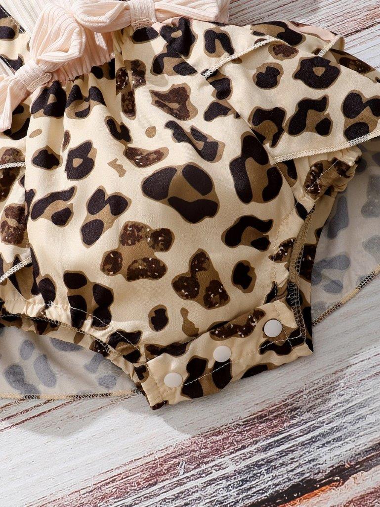 Baby Leopard Print Bodysuit Dress With Headband