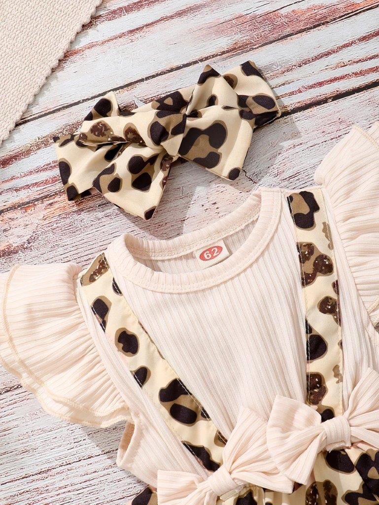 Baby Leopard Print Bodysuit Dress With Headband