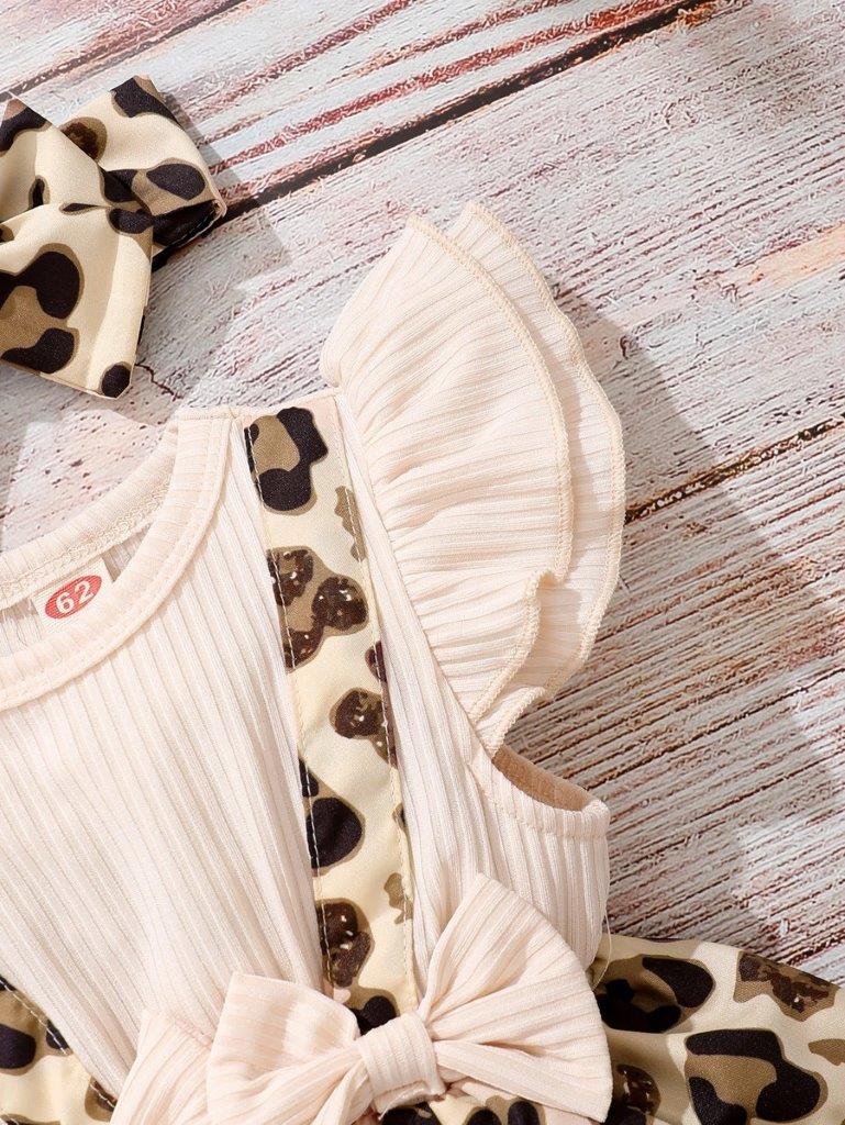 Baby Leopard Print Bodysuit Dress With Headband
