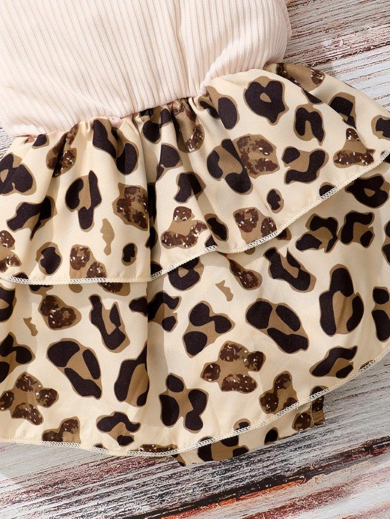 Baby Leopard Print Bodysuit Dress With Headband
