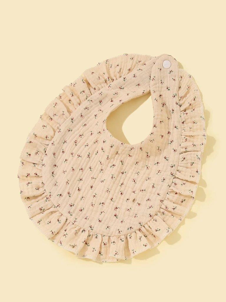 Baby Crepe Floral Ruffle Bib