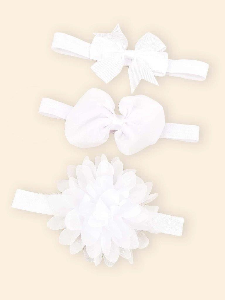3 Piece Baby White Bow Set