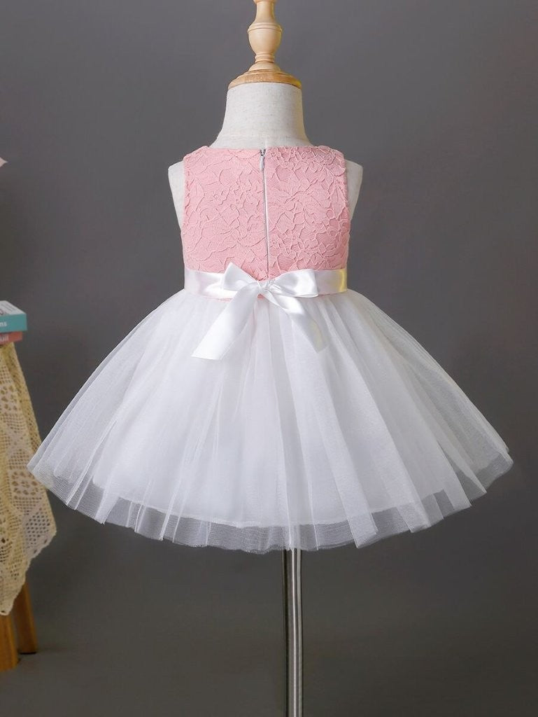 Baby Lace Mesh Party Dress Pink And White