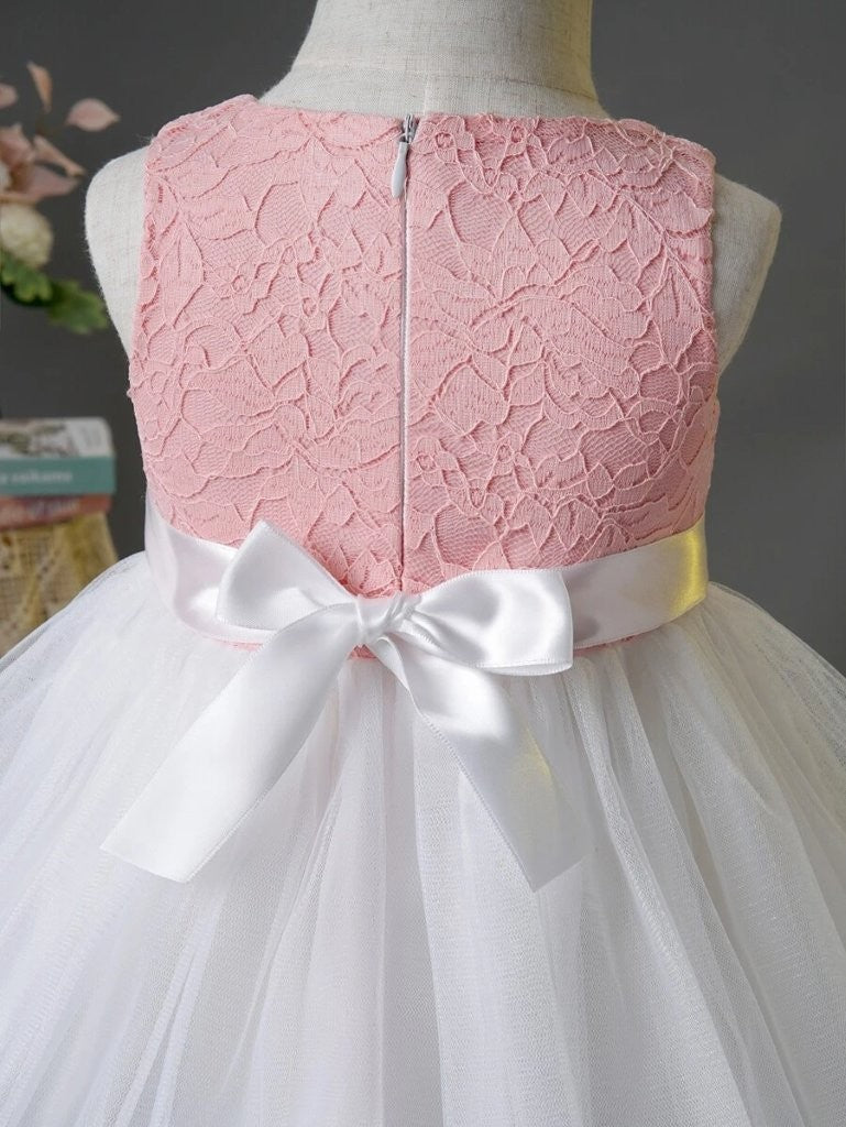 Baby Lace Mesh Party Dress Pink And White