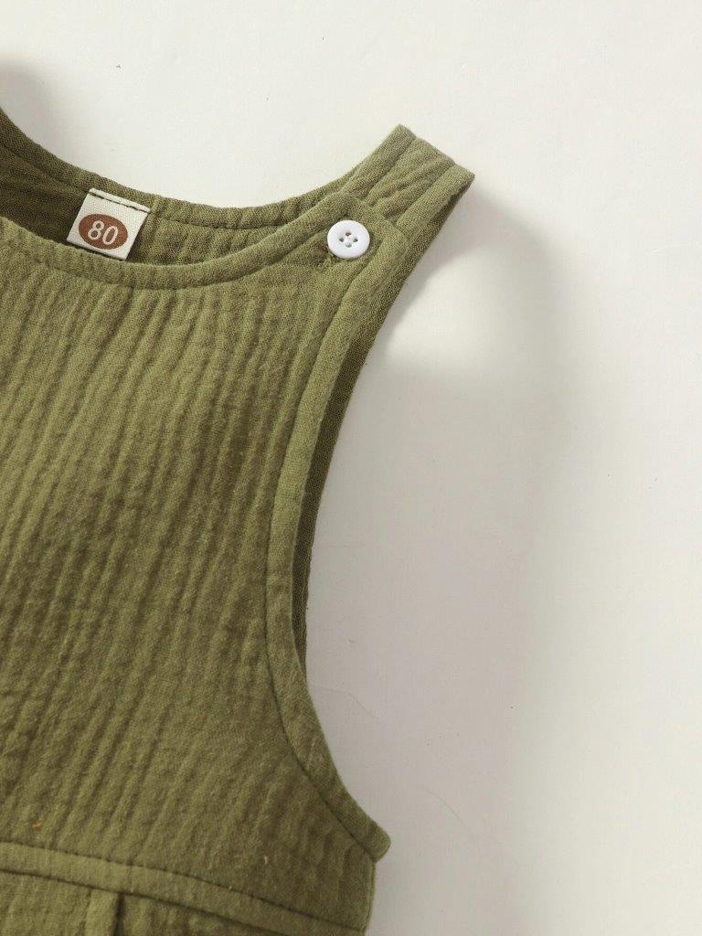 100% Cotton Crepe Pocket Romper Army Green