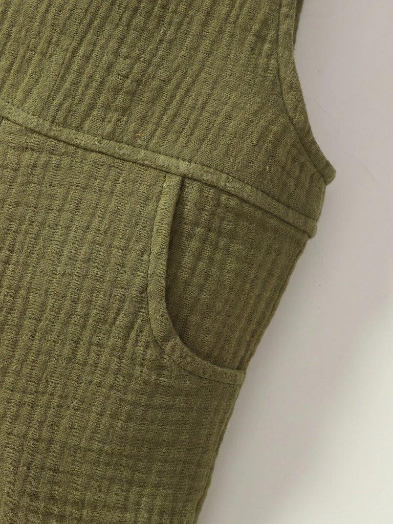 100% Cotton Crepe Pocket Romper Army Green