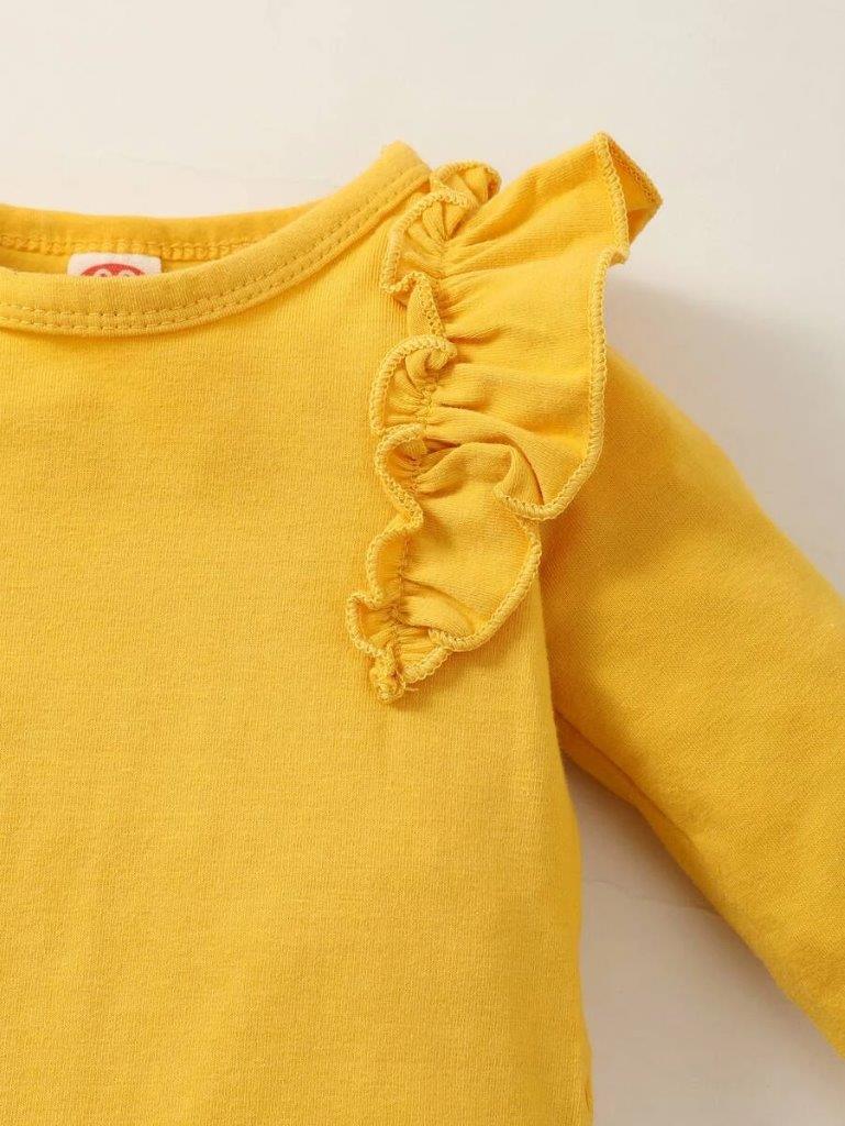 Baby Mustard Bodysuit And Pants Set With Headband