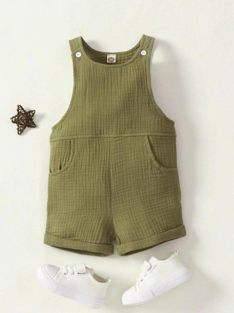 100% Cotton Crepe Pocket Romper Army Green