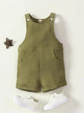 100% Cotton Crepe Pocket Romper Army Green
